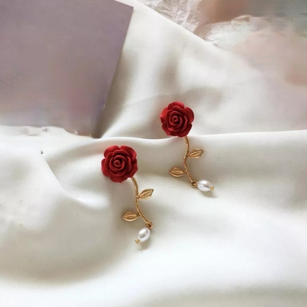 Red Rose Drop Earrings